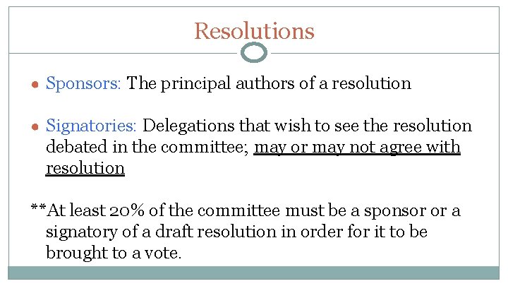 Resolutions ● Sponsors: The principal authors of a resolution ● Signatories: Delegations that wish