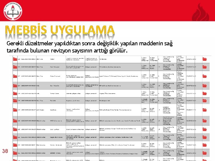 Gerekli düzeltmeler yapıldıktan sonra değişiklik yapılan maddenin sağ tarafında bulunan revizyon sayısının arttığı görülür.