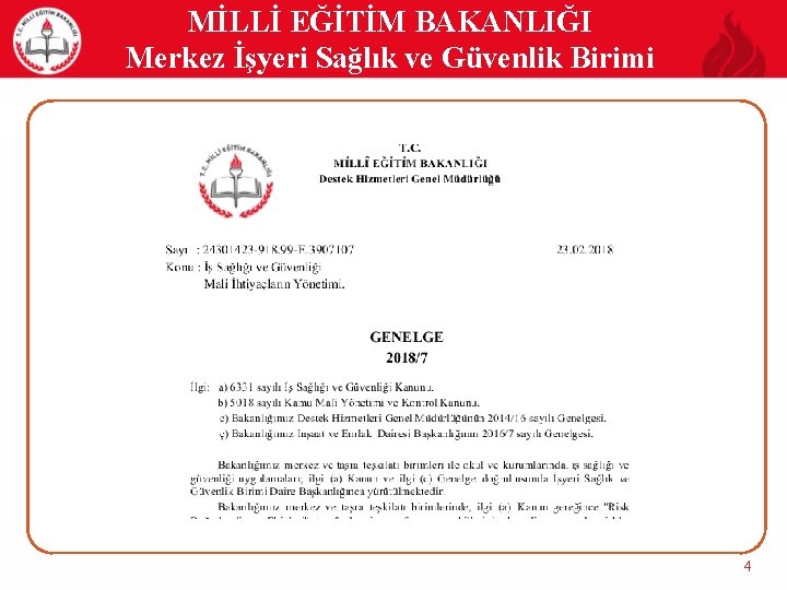 MİLLİ EĞİTİM BAKANLIĞI Merkez İşyeri Sağlık ve Güvenlik Birimi 4 