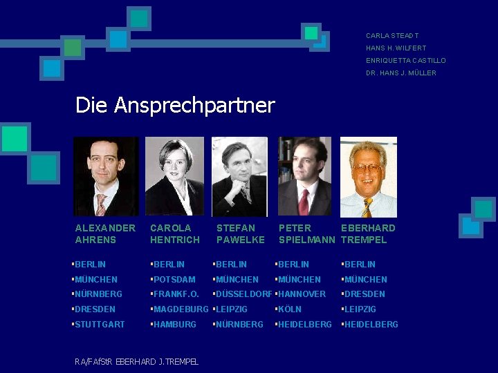 CARLA STEADT HANS H. WILFERT ENRIQUETTA CASTILLO DR. HANS J. MÜLLER Die Ansprechpartner ALEXANDER