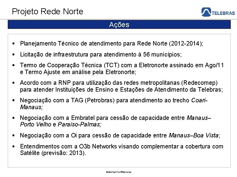 Projeto Rede Norte Ações Planejamento Técnico de atendimento para Rede Norte (2012 -2014); Licitação