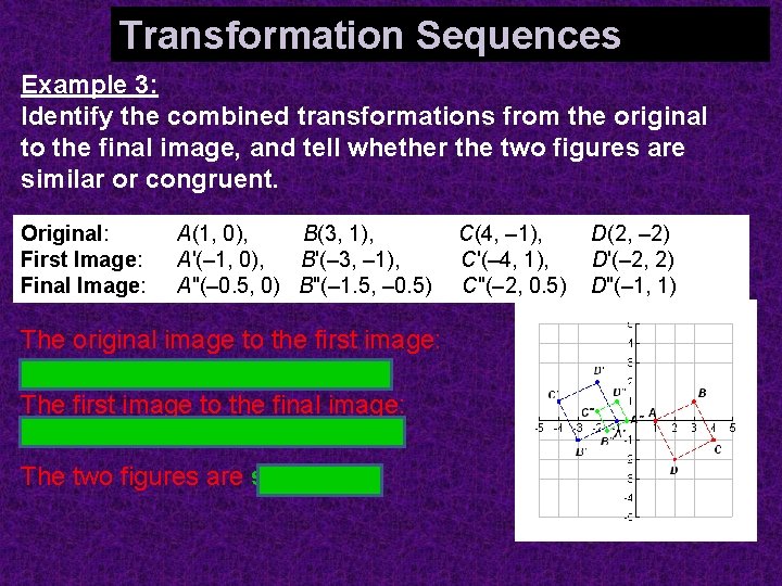 Identifying Combined Transformations Transformation Sequences Example 3: Identify the combined transformations from the original