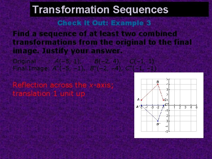 Identifying Combined Transformations Transformation Sequences Check It Out: Example 3 Find a sequence of
