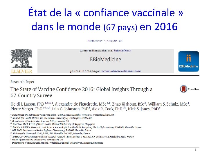 État de la « confiance vaccinale » dans le monde (67 pays) en 2016