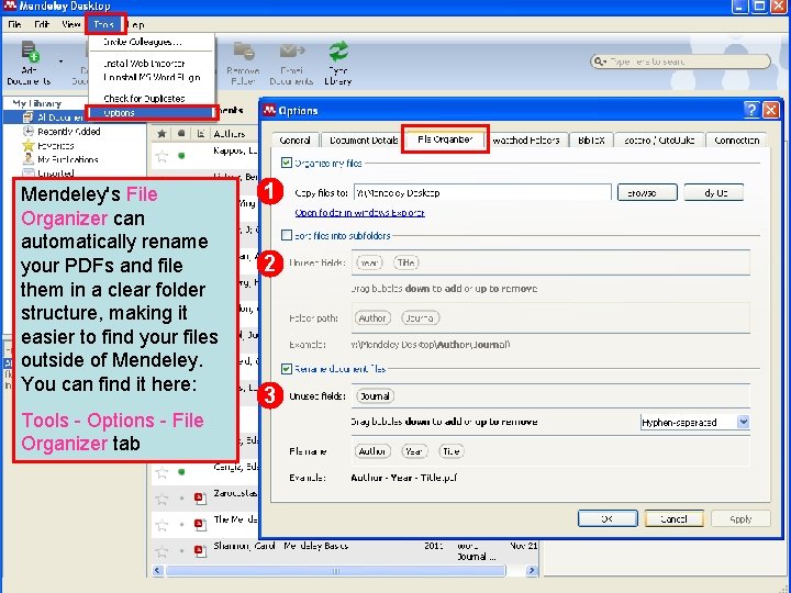 Mendeley's File Organizer can automatically rename your PDFs and file them in a clear