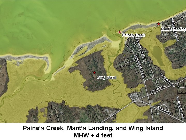 Paine’s Creek, Mant’s Landing, and Wing Island MHW + 4 feet 