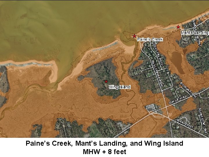 Paine’s Creek, Mant’s Landing, and Wing Island MHW + 8 feet 