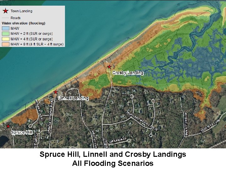 Spruce Hill, Linnell and Crosby Landings All Flooding Scenarios 