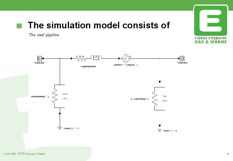 The simulation model consists of The steel pipeline 12. 09. 2008, DI(FH) Johann Haberl