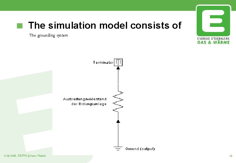 The simulation model consists of The grounding system 12. 09. 2008, DI(FH) Johann Haberl