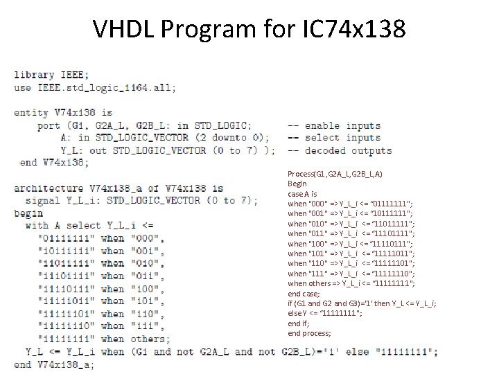 VHDL Program for IC 74 x 138 Process(G 1, G 2 A_L, G 2 VHDL Program for IC 74 x 138 Process(G 1, G 2 A_L, G 2