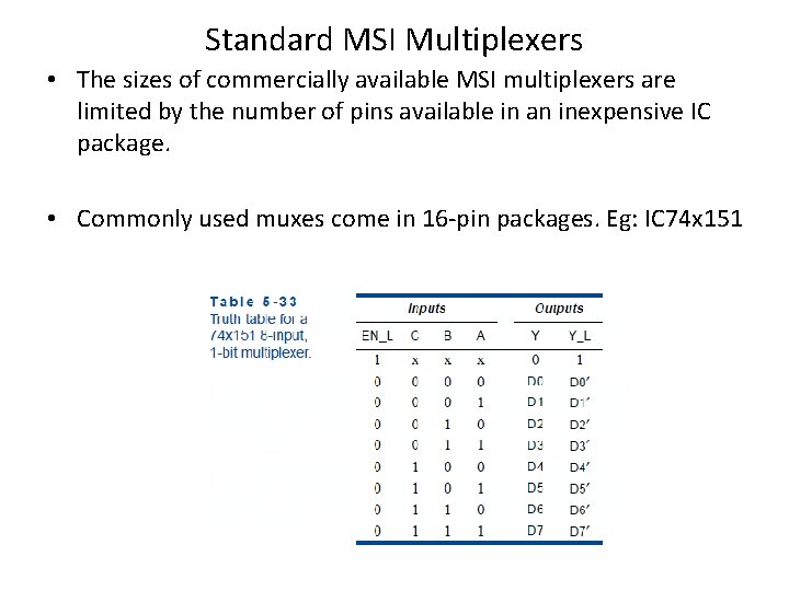 Standard MSI Multiplexers • The sizes of commercially available MSI multiplexers are limited by Standard MSI Multiplexers • The sizes of commercially available MSI multiplexers are limited by