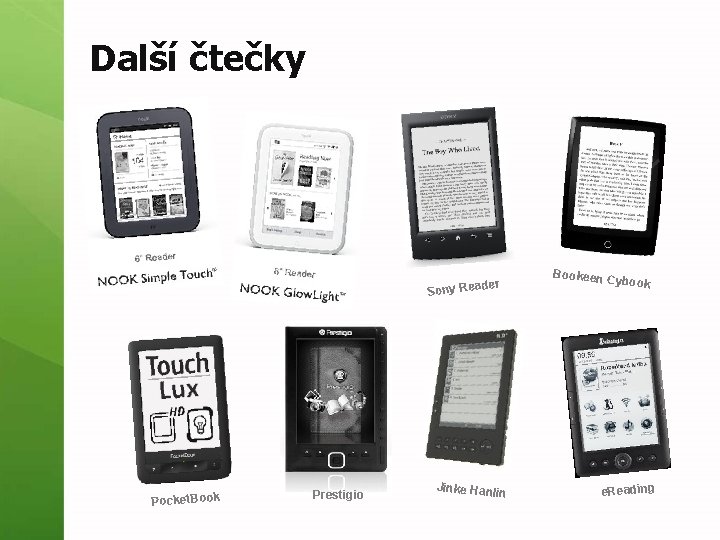 Další čtečky der Sony Rea Pocket. Book Prestigio Jinke Hanli n Bookeen C y