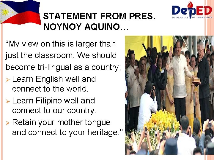 STATEMENT FROM PRES. NOYNOY AQUINO… “My view on this is larger than just the