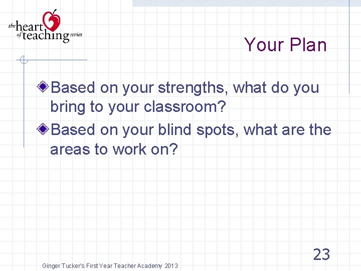 Your Plan Based on your strengths, what do you bring to your classroom? Based