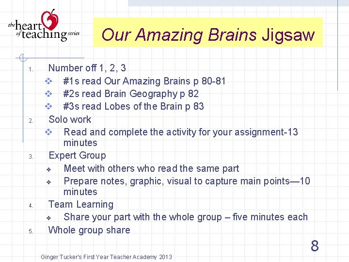 Our Amazing Brains Jigsaw 1. 2. 3. 4. 5. Number off 1, 2, 3