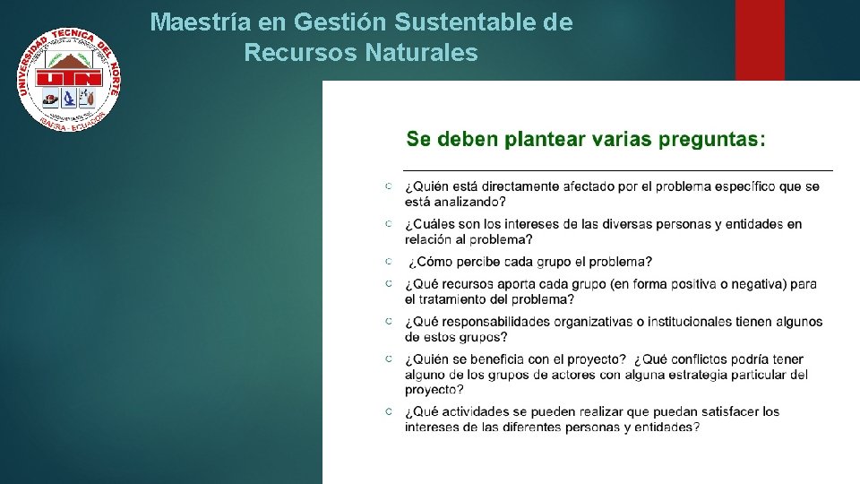 Maestría en Gestión Sustentable de Recursos Naturales 