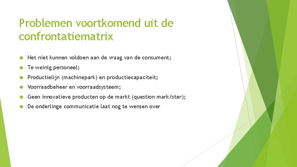 Problemen voortkomend uit de confrontatiematrix Het niet kunnen voldoen aan de vraag van de