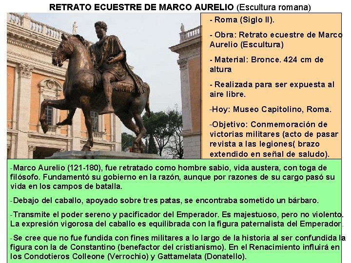 RETRATO ECUESTRE DE MARCO AURELIO (Escultura romana) - Roma (Siglo II). - Obra: Retrato