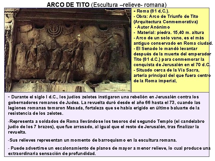 ARCO DE TITO (Escultura –relieve- romana) - Roma (81 d, C. ). - Obra: