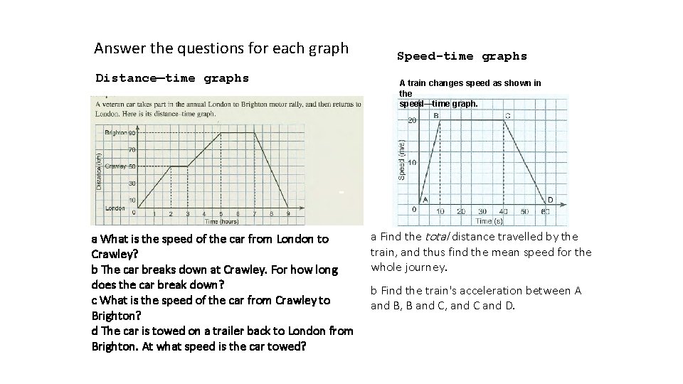 Answer the questions for each graph Distance—time graphs a What is the speed of Answer the questions for each graph Distance—time graphs a What is the speed of