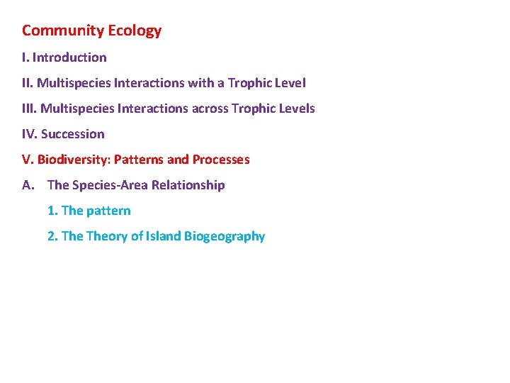 Community Ecology I. Introduction II. Multispecies Interactions with a Trophic Level III. Multispecies Interactions