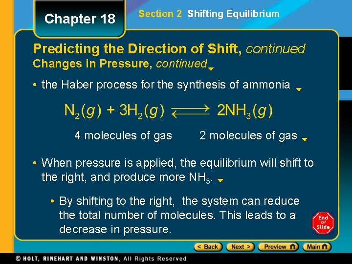 Chapter 18 Section 2 Shifting Equilibrium Predicting the Direction of Shift, continued Changes in