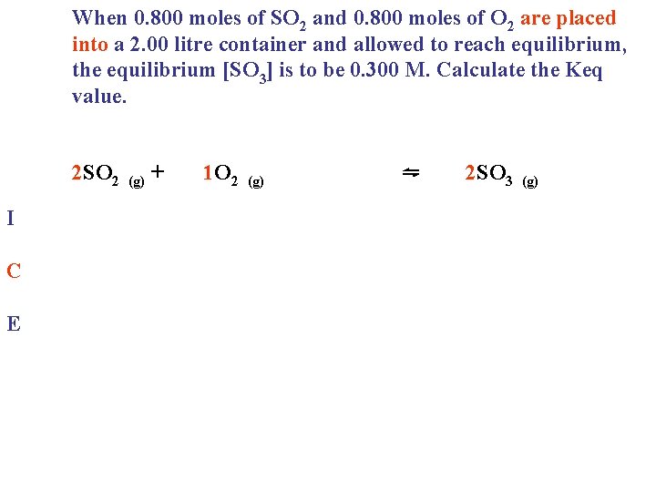 When 0. 800 moles of SO 2 and 0. 800 moles of O 2 When 0. 800 moles of SO 2 and 0. 800 moles of O 2