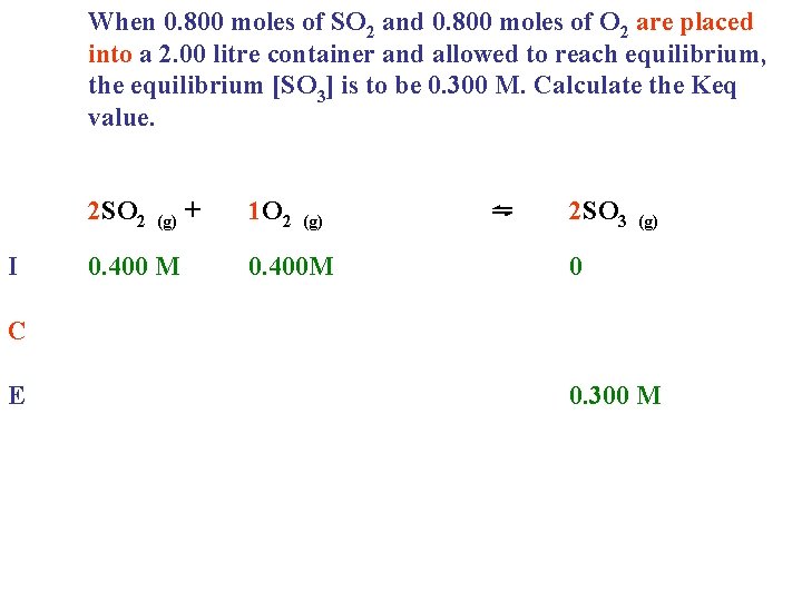 When 0. 800 moles of SO 2 and 0. 800 moles of O 2 When 0. 800 moles of SO 2 and 0. 800 moles of O 2