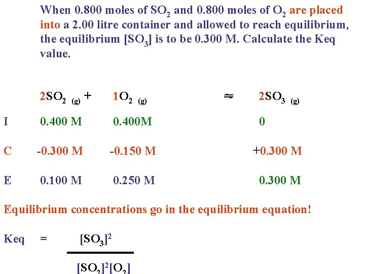 When 0. 800 moles of SO 2 and 0. 800 moles of O 2 When 0. 800 moles of SO 2 and 0. 800 moles of O 2