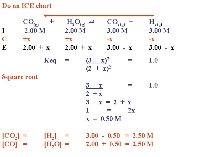 Do an ICE chart I C E CO(g) + 2. 00 M +x 2. Do an ICE chart I C E CO(g) + 2. 00 M +x 2.