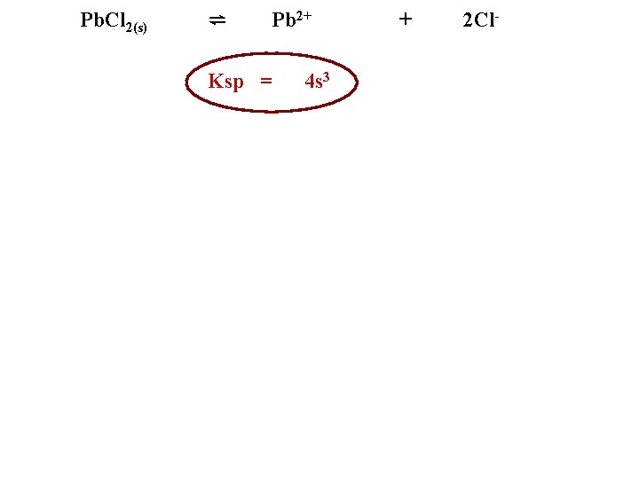 Pb. Cl 2(s) ⇌ Pb 2+ Ksp = 4 s 3 + 2 Cl- Pb. Cl 2(s) ⇌ Pb 2+ Ksp = 4 s 3 + 2 Cl-