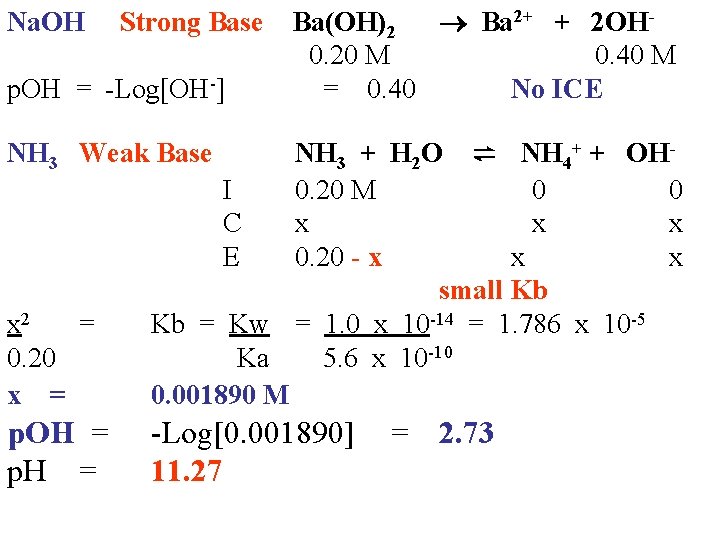 Na. OH Strong Base p. OH = -Log[OH-] Ba(OH)2 Ba 2+ + 2 OH