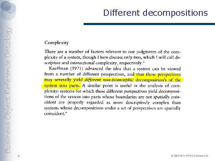 Different decompositions 5 © 2004 -2011 BORO Solutions Ltd. 