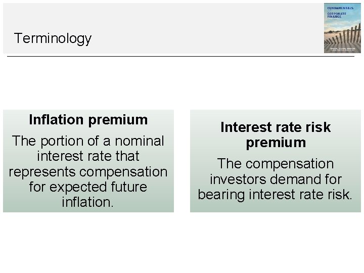 Terminology Inflation premium The portion of a nominal interest rate that represents compensation for