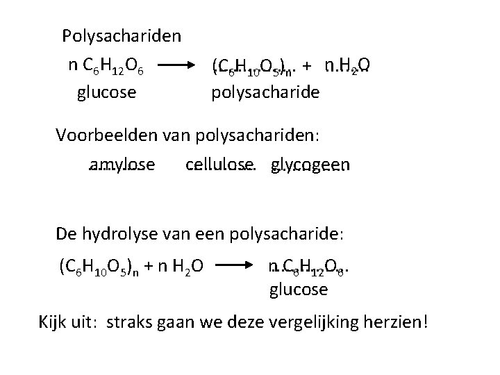 Polysachariden n C 6 H 12 O 6 glucose H 2 O (C. .