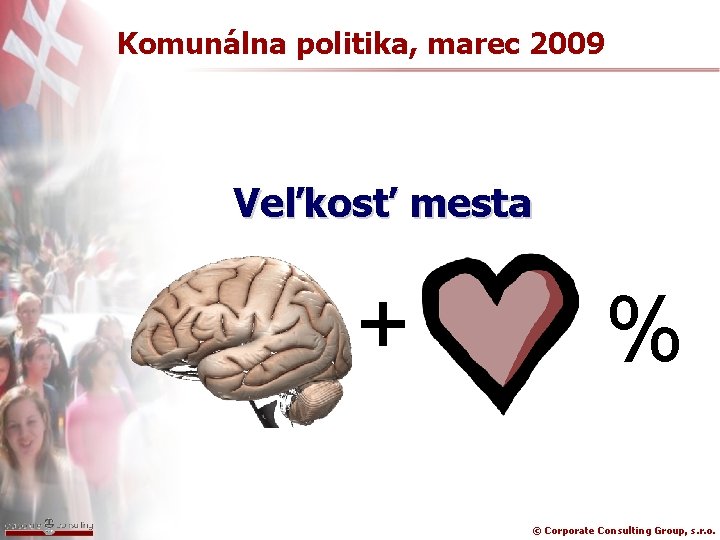 Komunálna politika, marec 2009 Veľkosť mesta + % © Corporate Consulting Group, s. r.