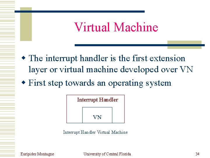 Virtual Machine w The interrupt handler is the first extension layer or virtual machine
