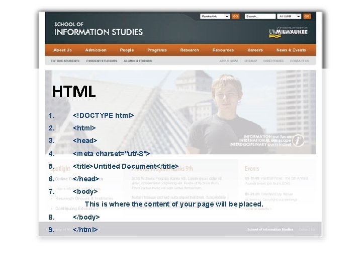 HTML 1. <!DOCTYPE html> 2. <html> 3. <head> 4. <meta charset="utf-8"> 5. <title>Untitled Document</title> HTML 1. <!DOCTYPE html> 2. <html> 3. <head> 4. <meta charset="utf-8"> 5. <title>Untitled Document</title>