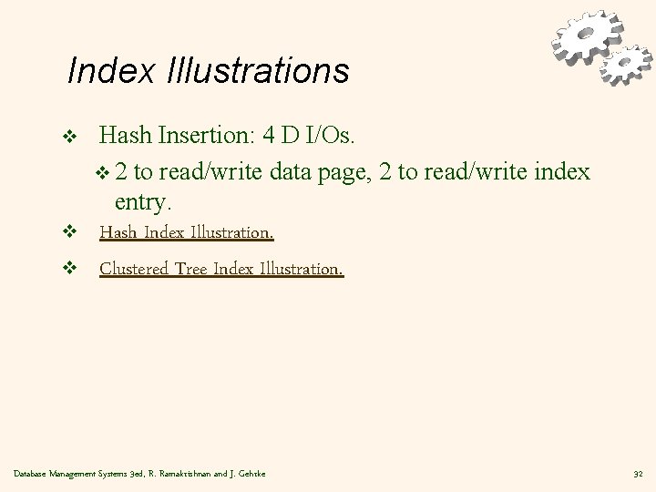 Index Illustrations v v v Hash Insertion: 4 D I/Os. v 2 to read/write