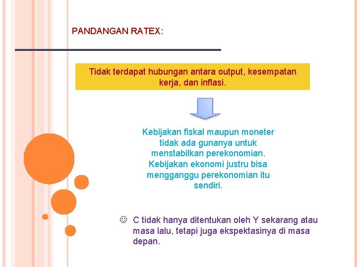 PANDANGAN RATEX: Tidak terdapat hubungan antara output, kesempatan kerja, dan inflasi. Kebijakan fiskal maupun