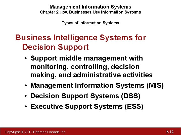 Management Information Systems Chapter 2 How Businesses Use Information Systems Types of Information Systems
