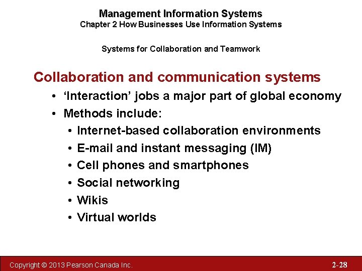Management Information Systems Chapter 2 How Businesses Use Information Systems for Collaboration and Teamwork