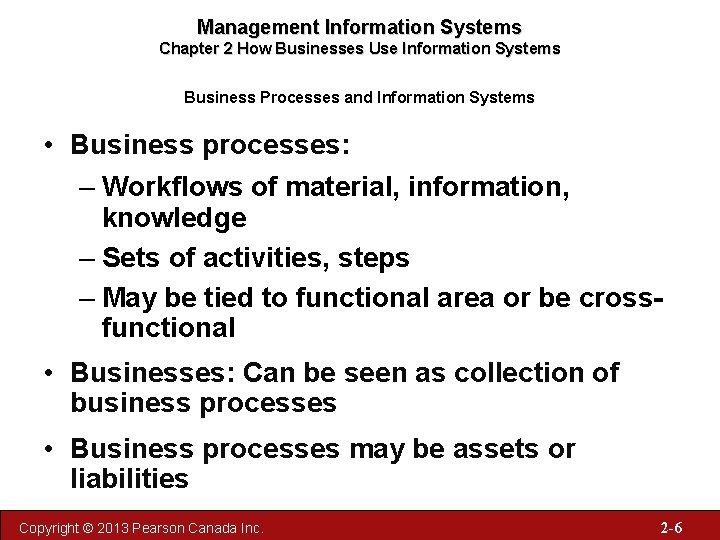 Management Information Systems Chapter 2 How Businesses Use Information Systems Business Processes and Information