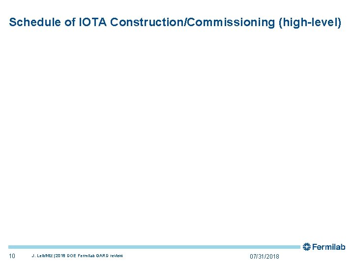 Schedule of IOTA Construction/Commissioning (high-level) 10 J. Leibfritz | 2018 DOE Fermilab GARD review