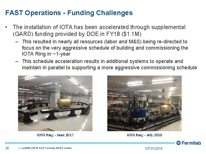 FAST Operations - Funding Challenges • The installation of IOTA has been accelerated through