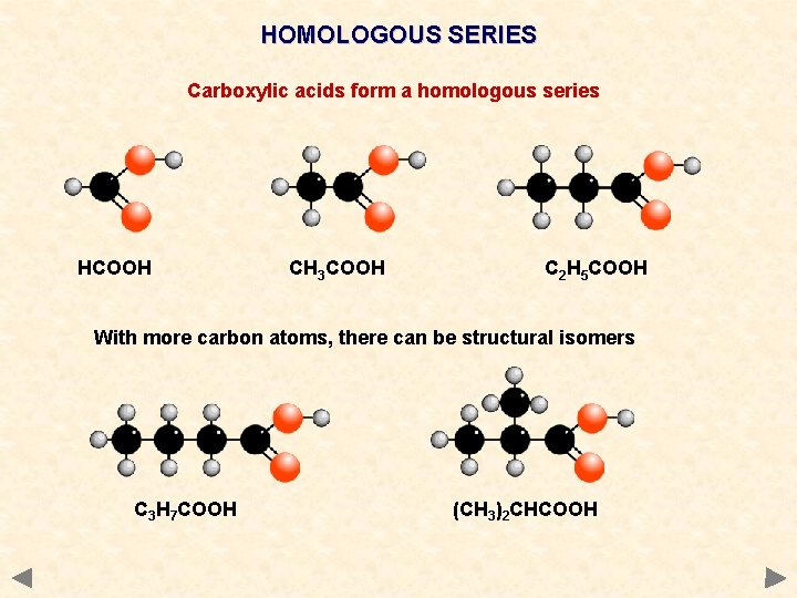 HOMOLOGOUS SERIES Carboxylic acids form a homologous series HCOOH CH 3 COOH C 2