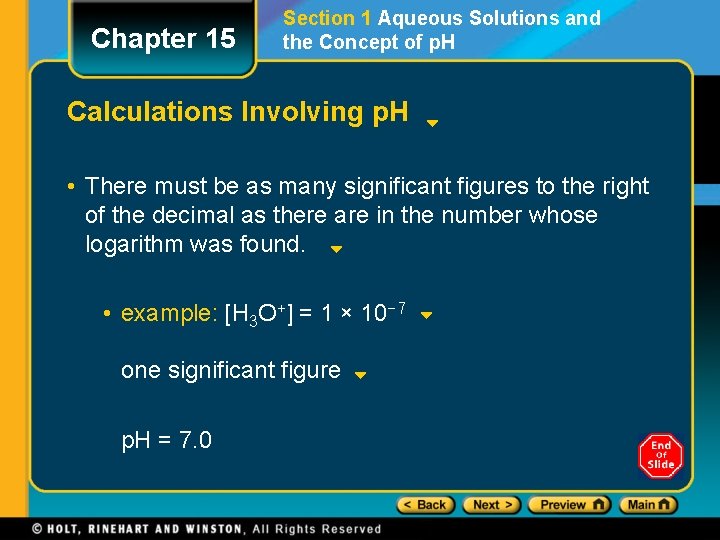 Chapter 15 Section 1 Aqueous Solutions and the Concept of p. H Calculations Involving