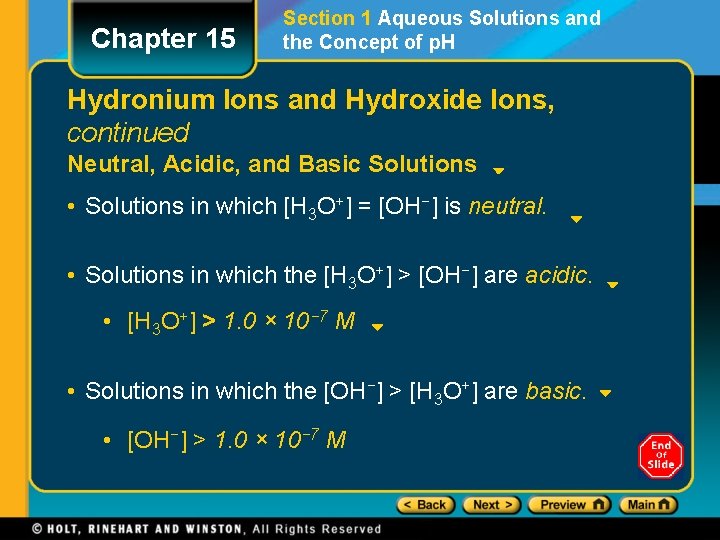 Chapter 15 Section 1 Aqueous Solutions and the Concept of p. H Hydronium Ions