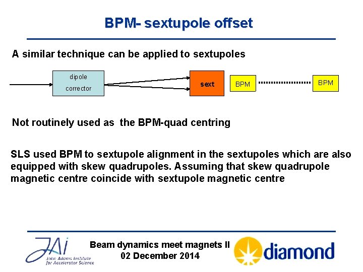 BPM- sextupole offset A similar technique can be applied to sextupoles dipole corrector sext